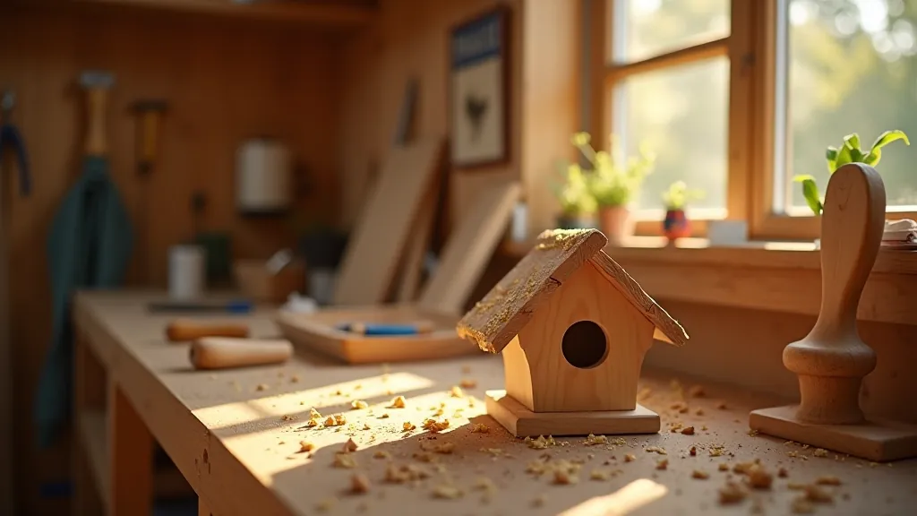 Woodworking workshop with tools and wooden materials